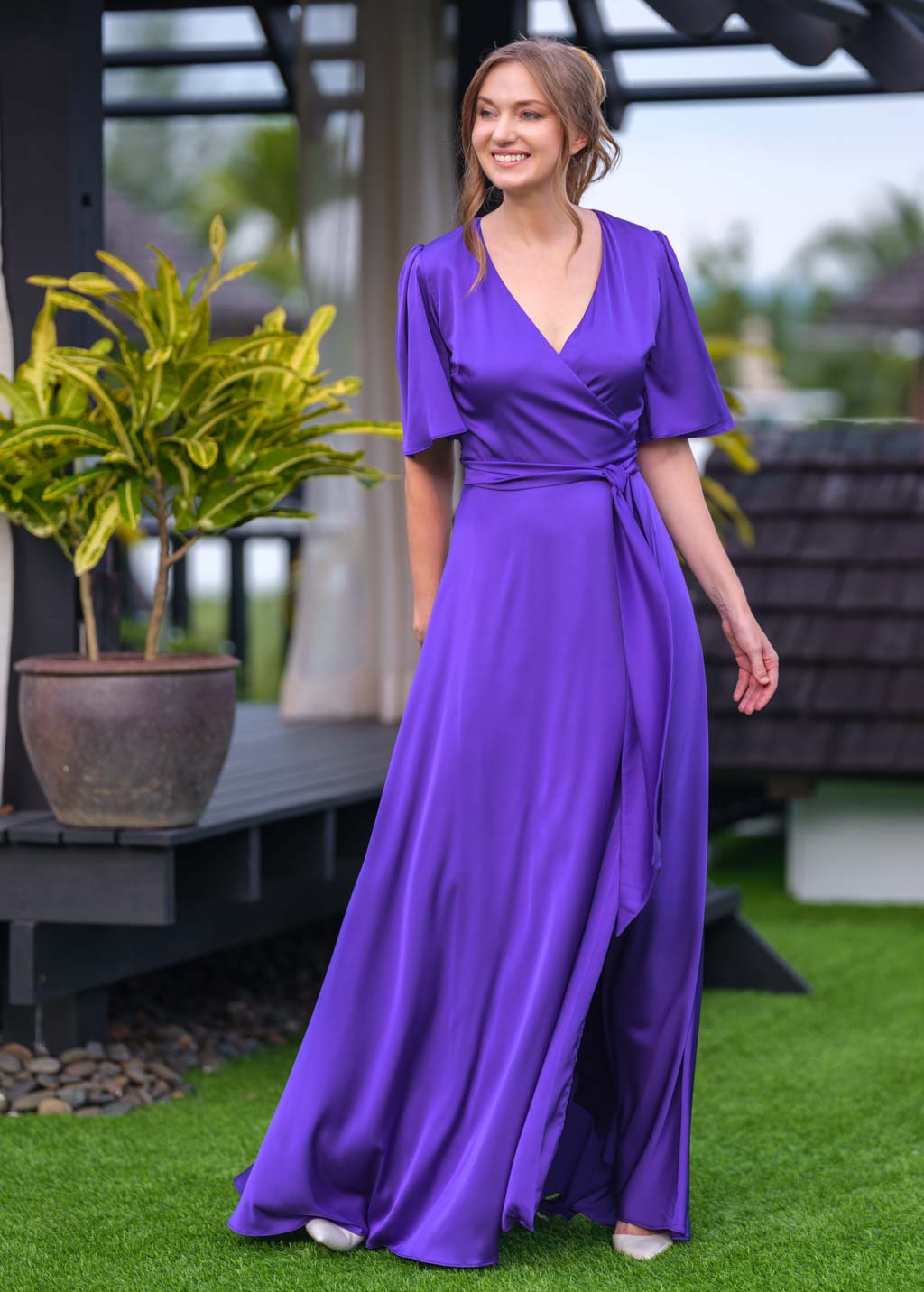 Purple wrap long dress