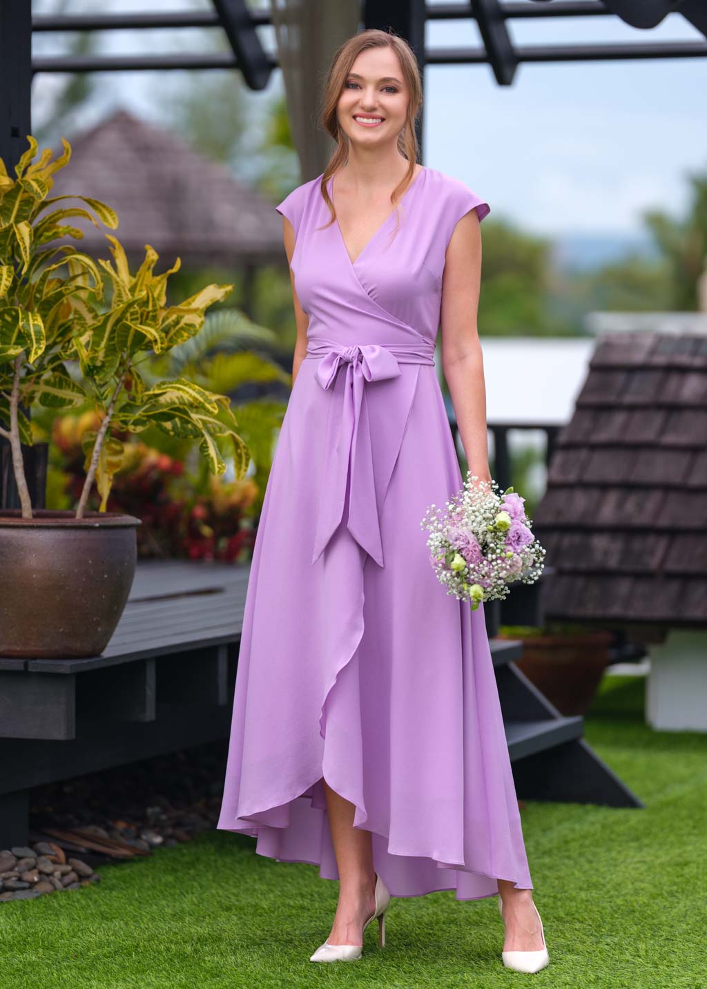 Lilac chiffon wrap dress
