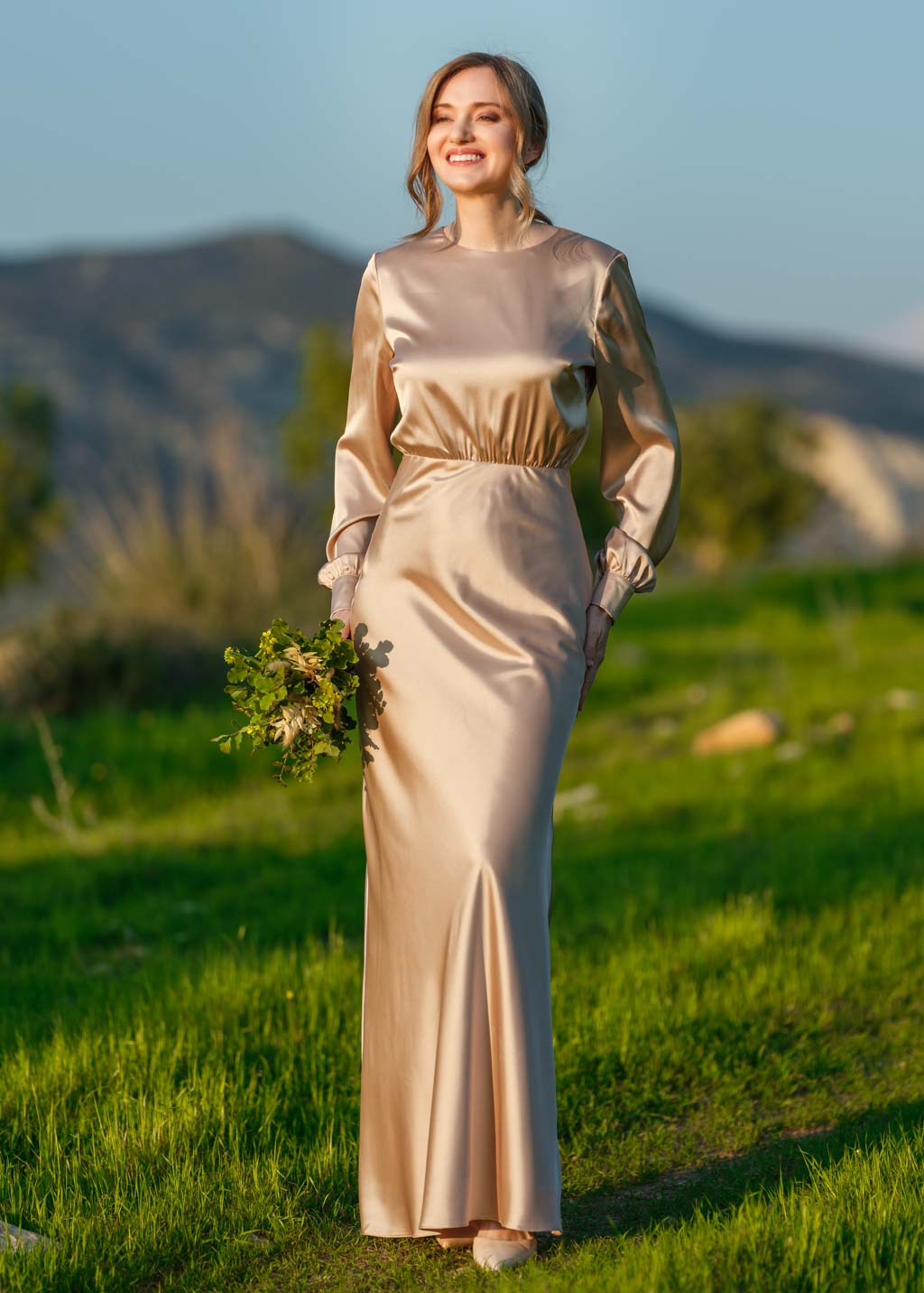 Champagne gold silk long dress