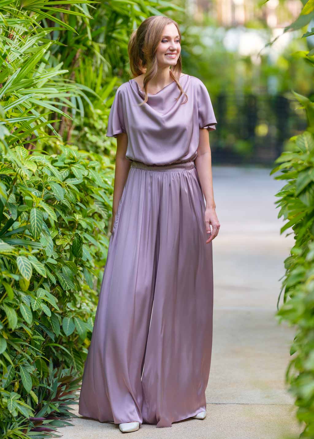Taupe silk jumpsuit