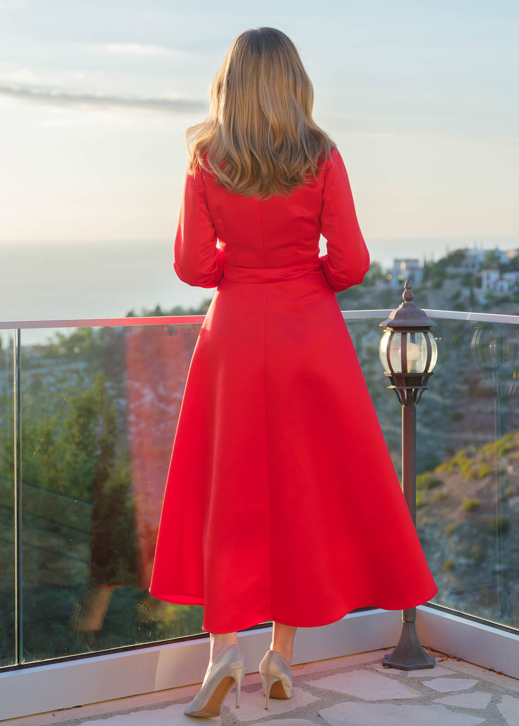 Luxury satin wrap maxi dress in red