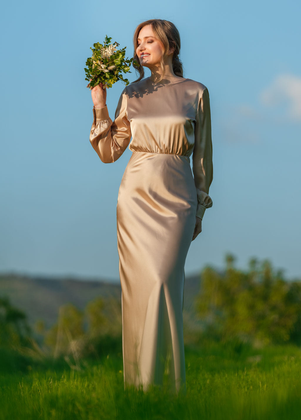 Champagne gold silk long dress