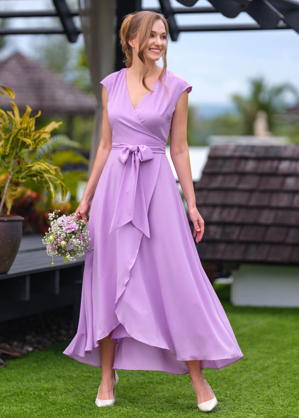 Lilac chiffon wrap dress