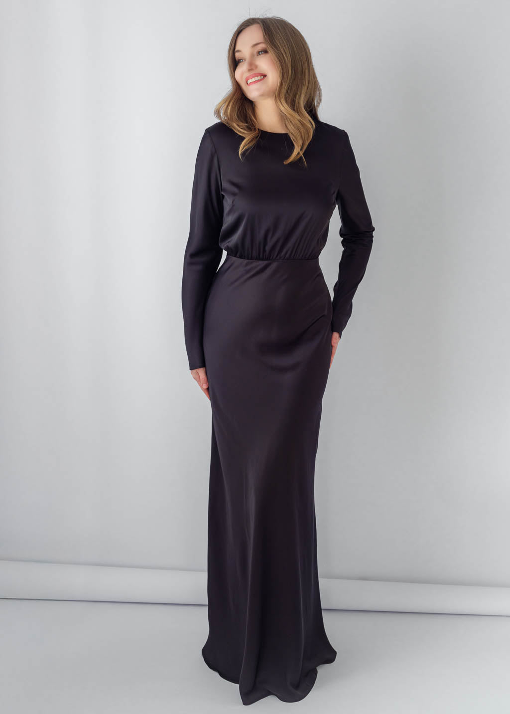 Black Silk Maxi Dress & Detachable Silk Cape