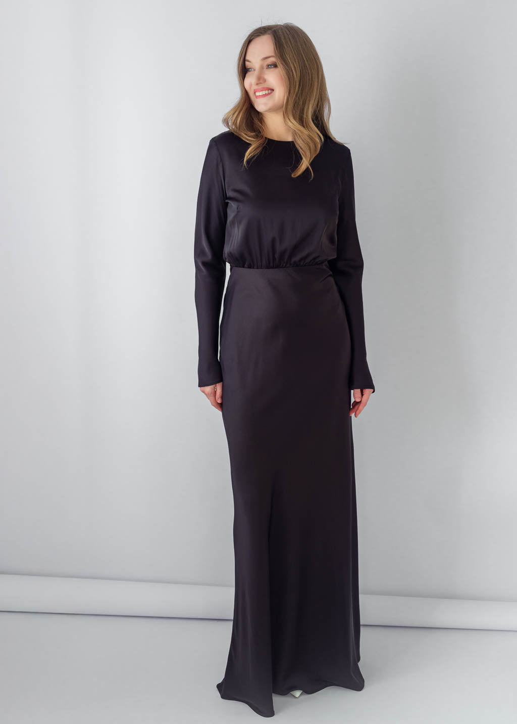 Black Silk Maxi Dress & Detachable Silk Cape