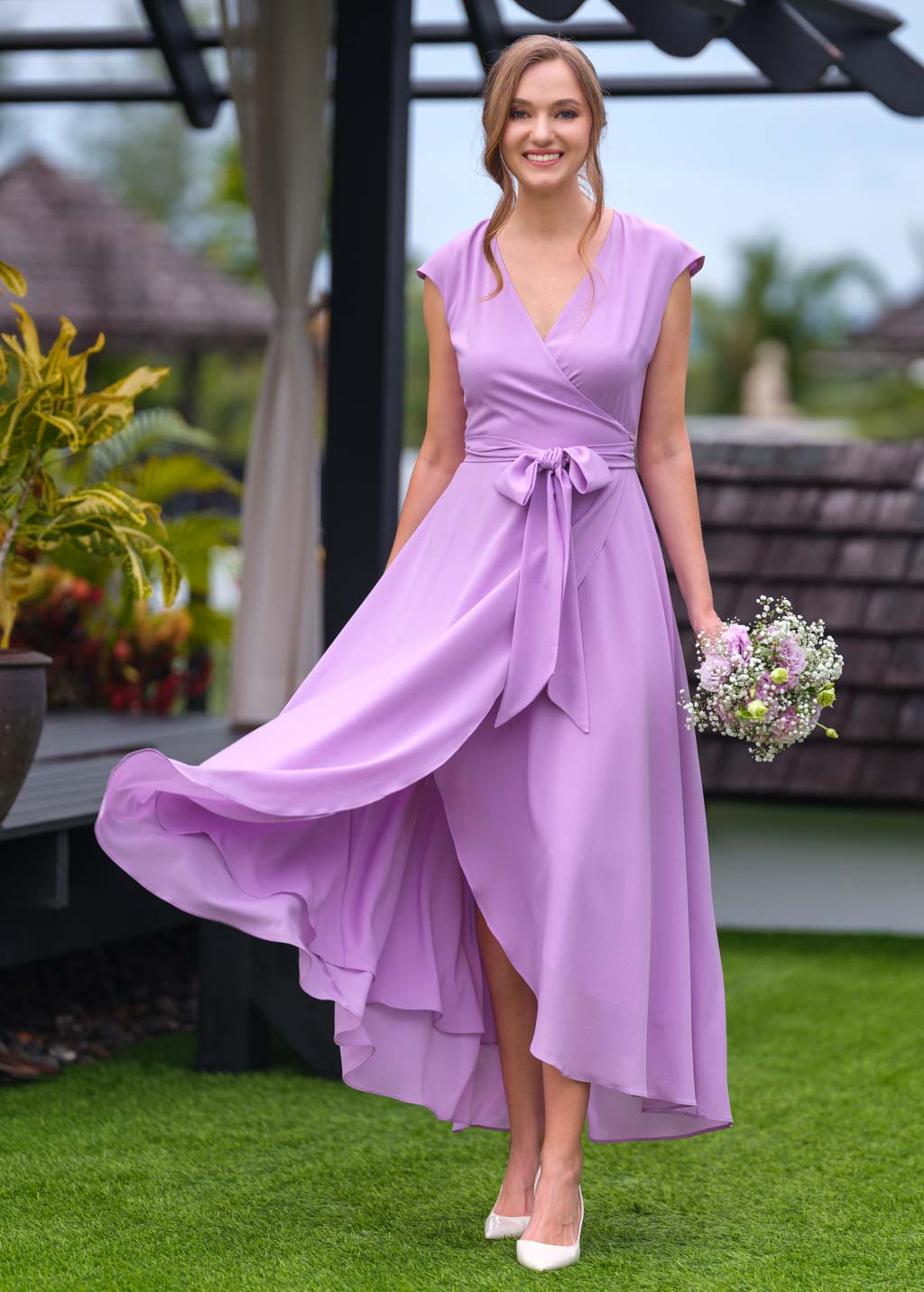 Lilac chiffon wrap dress