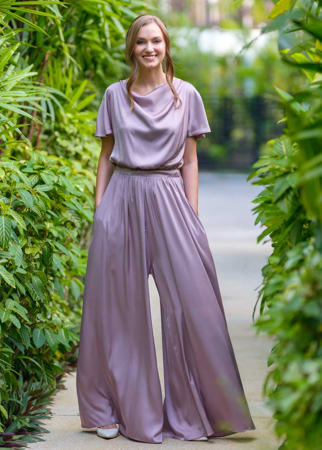 Taupe silk jumpsuit