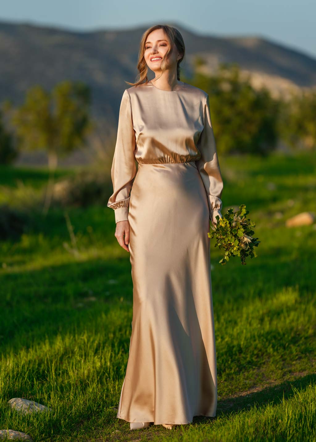 Champagne gold silk long dress