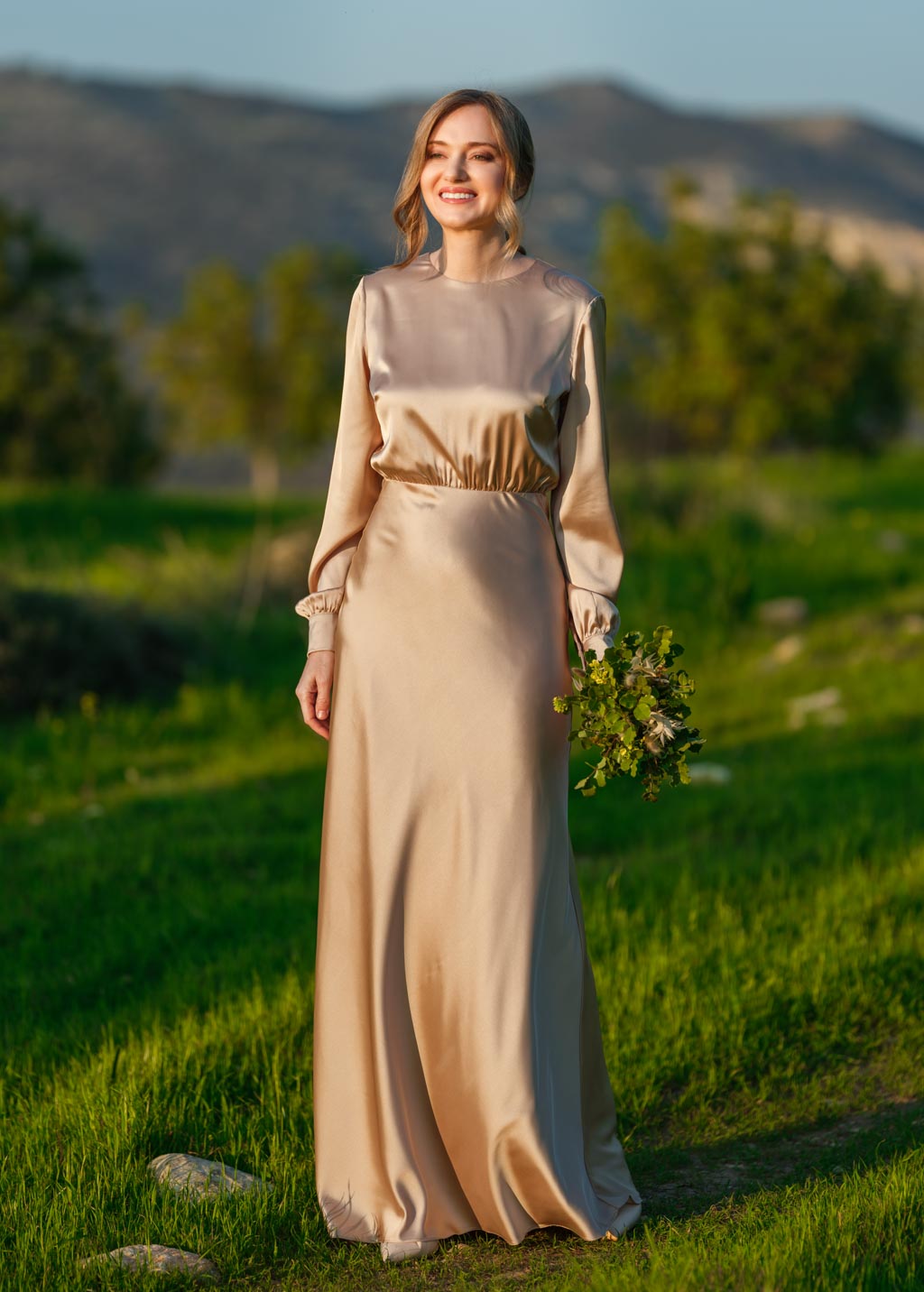 Champagne gold silk long dress