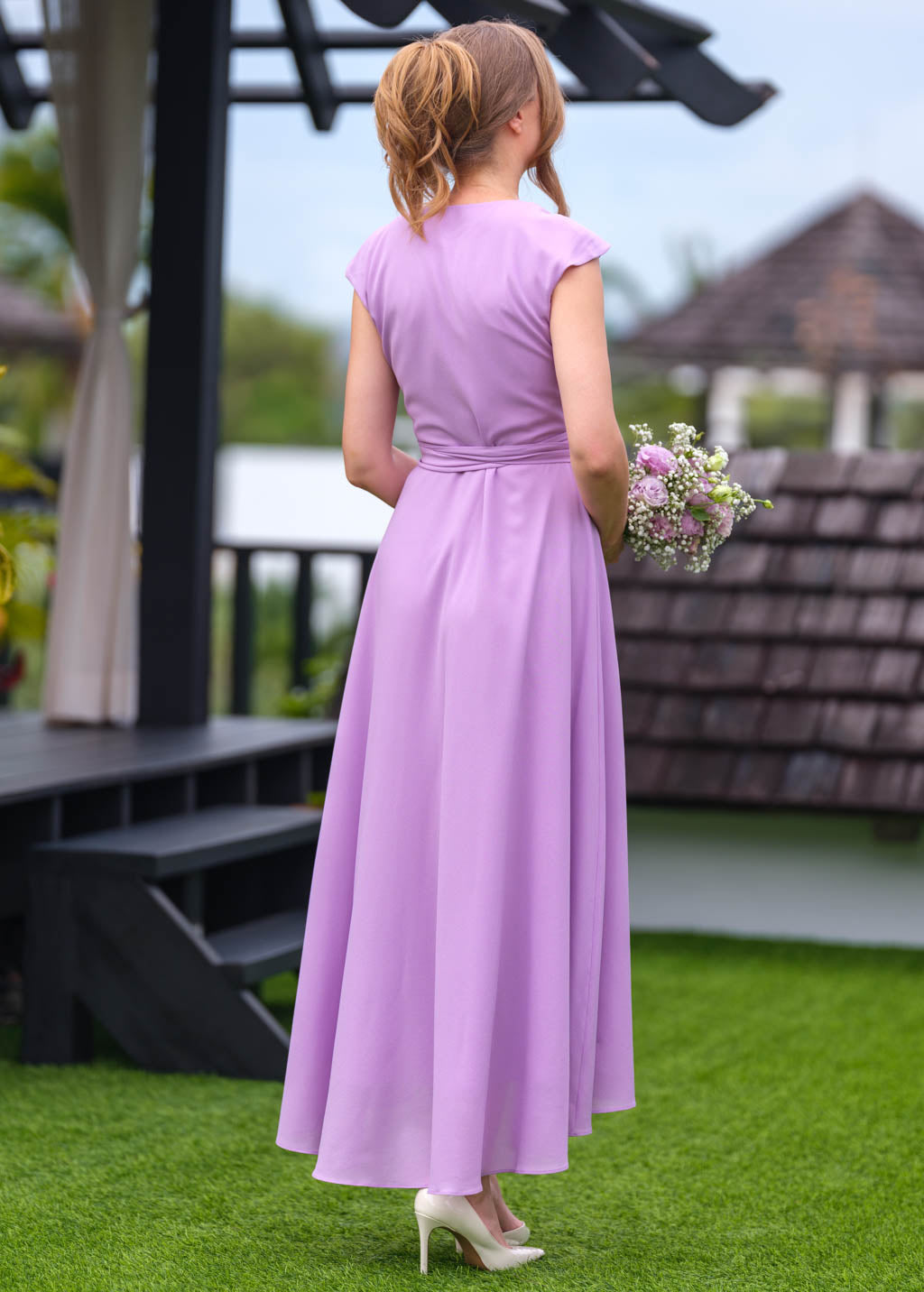 Lilac chiffon wrap dress