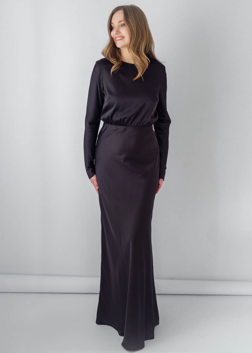 Black Silk Maxi Dress & Detachable Silk Cape