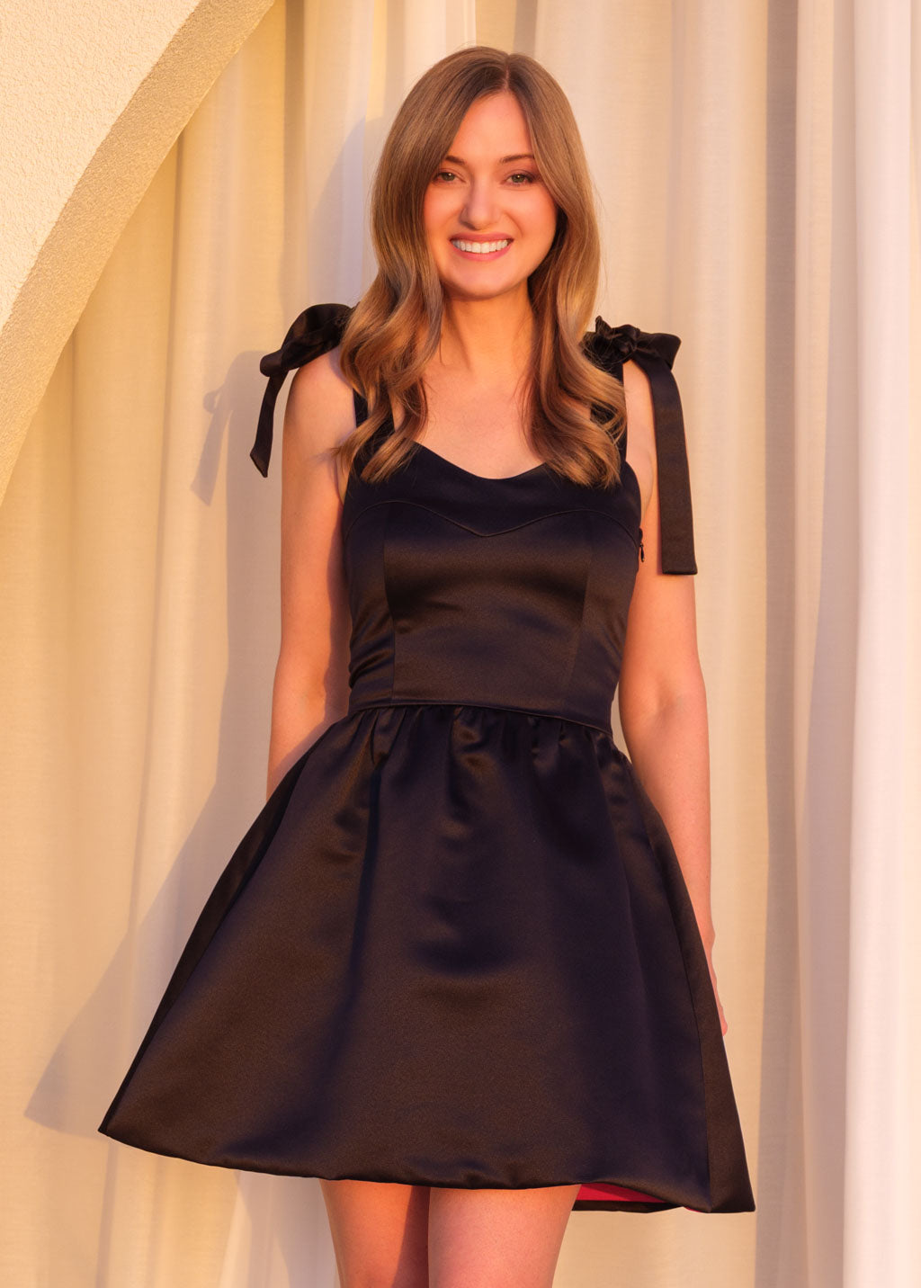 Luxury satin black mini dress