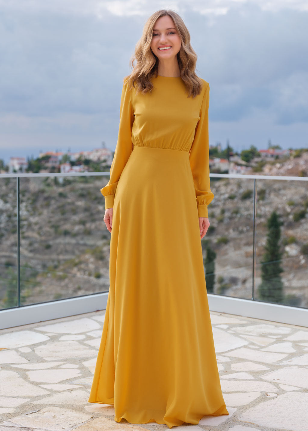 Gold chiffon long dress