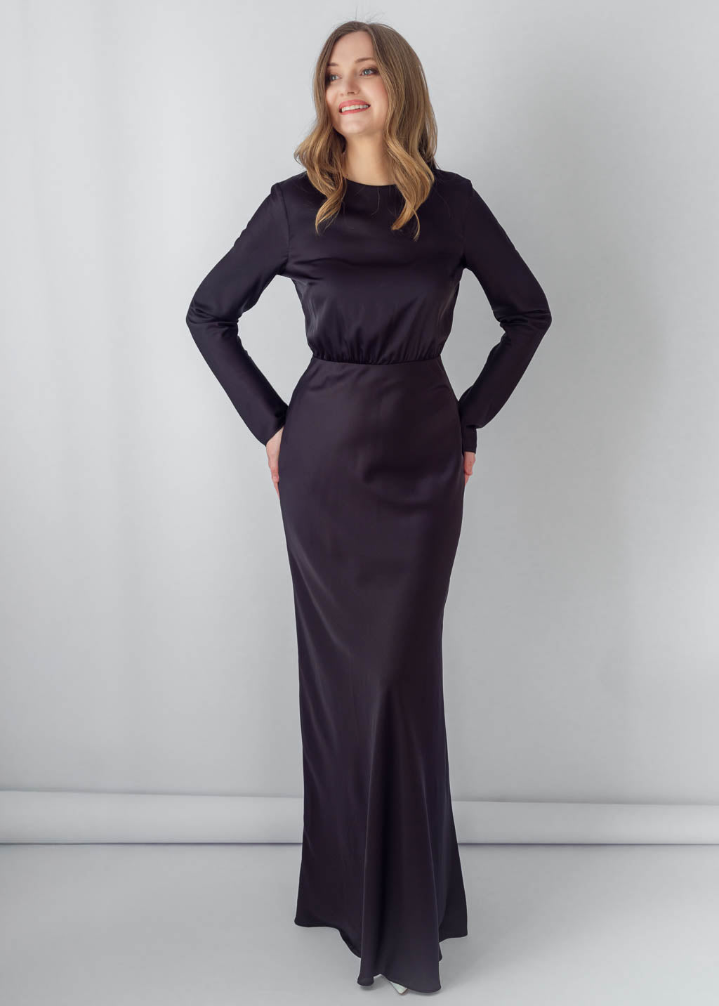 Black Silk Maxi Dress & Detachable Silk Cape