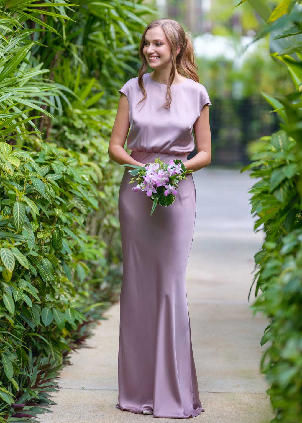 Taupe silk slip dress