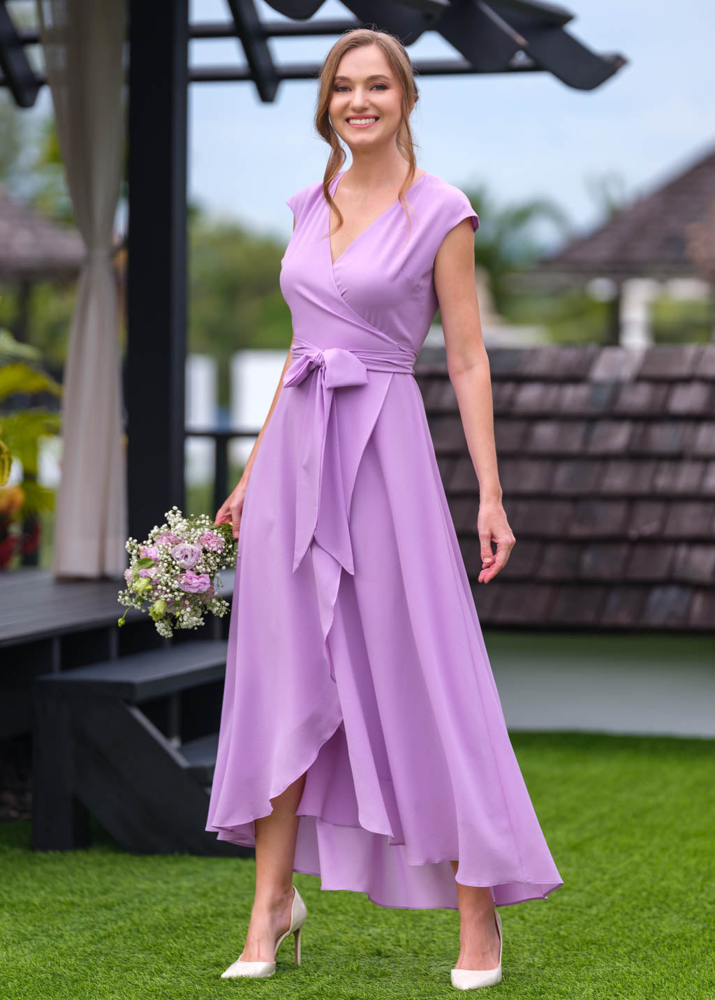 Lilac chiffon wrap dress