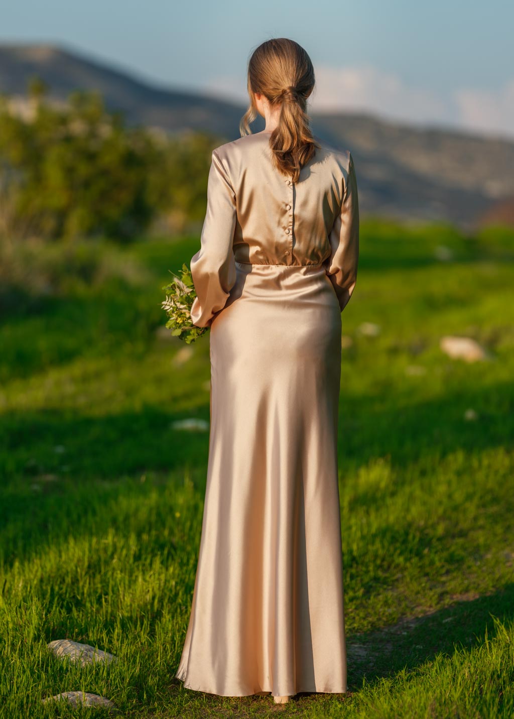 Champagne gold silk long dress