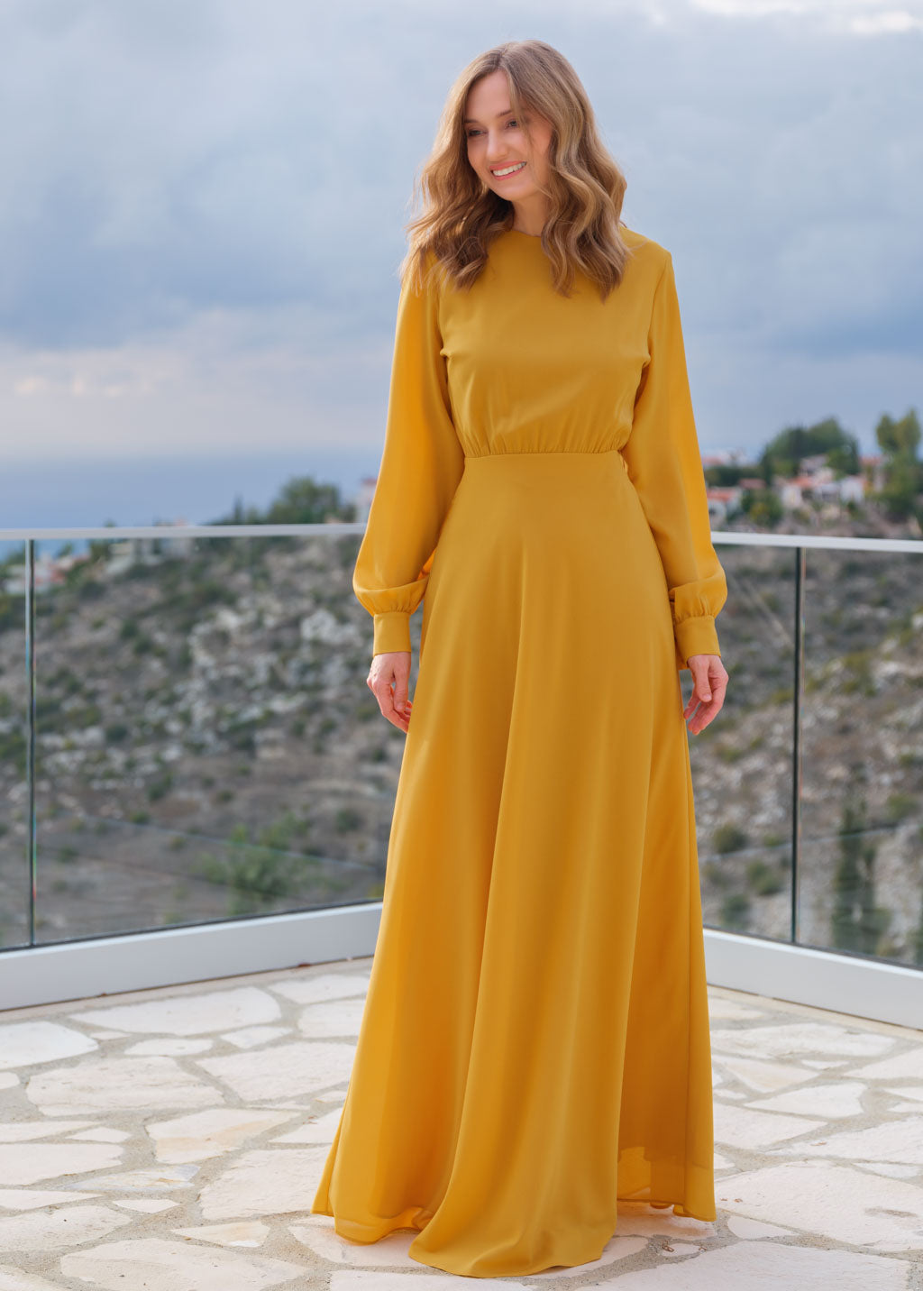 Gold chiffon long dress