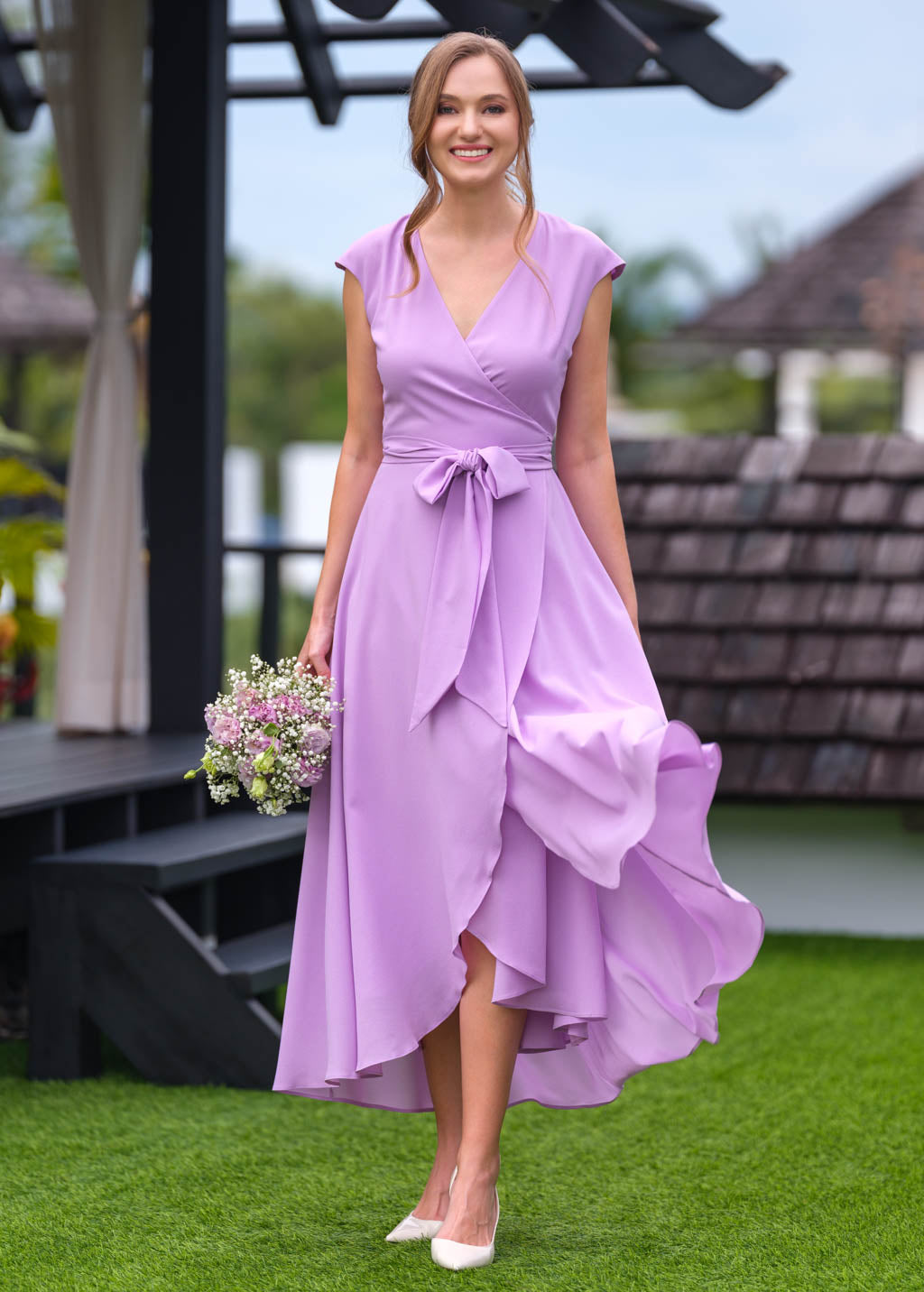 Lilac chiffon wrap dress