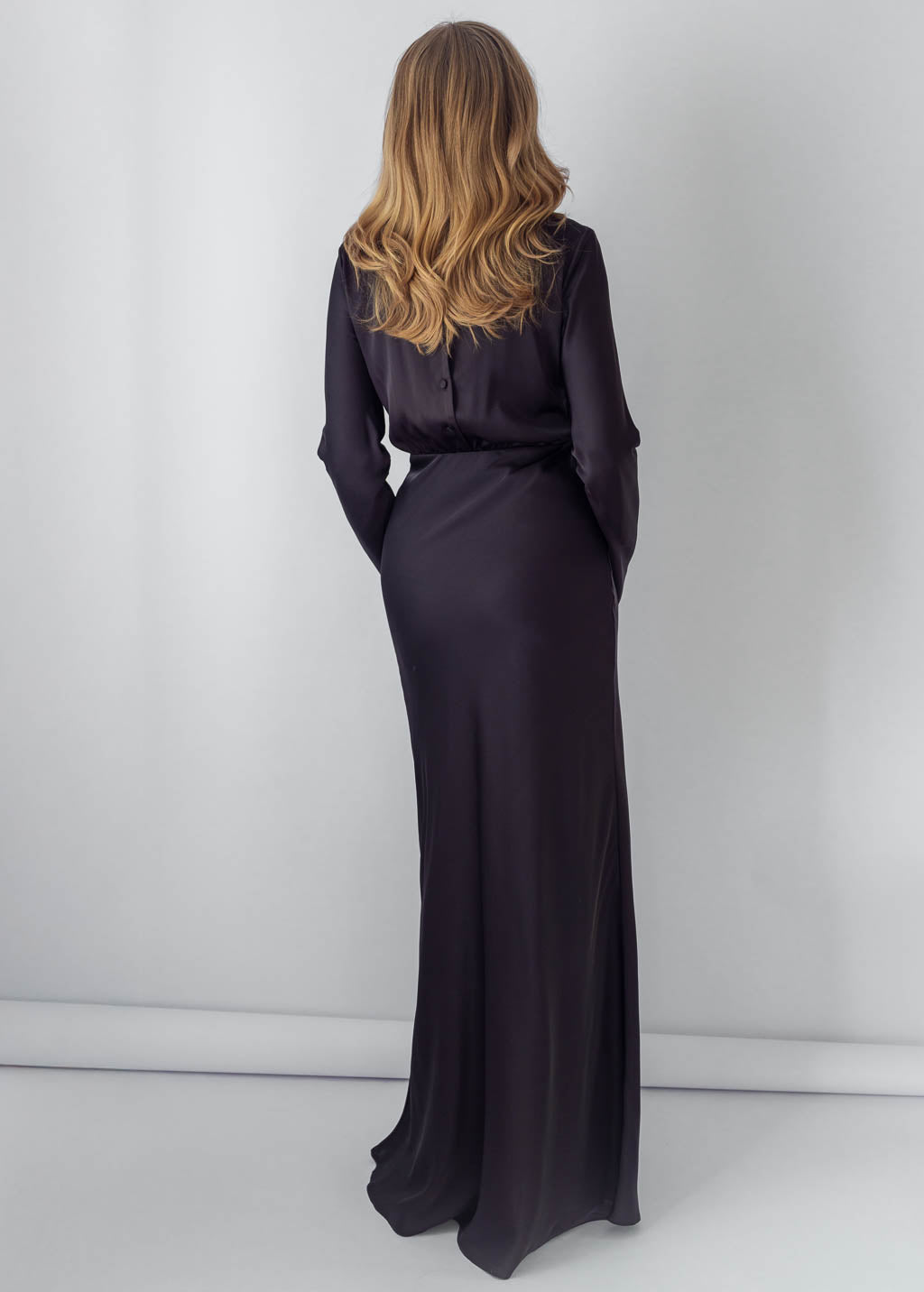 Black Silk Maxi Dress & Detachable Silk Cape