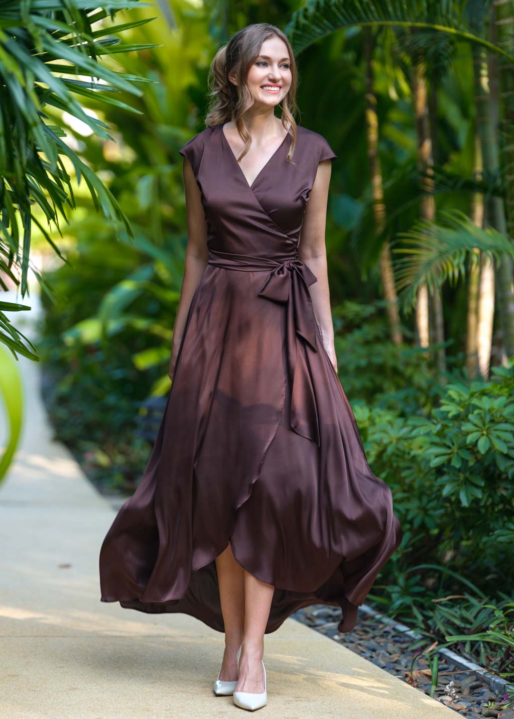 Chocolate brown romantic wrap dress