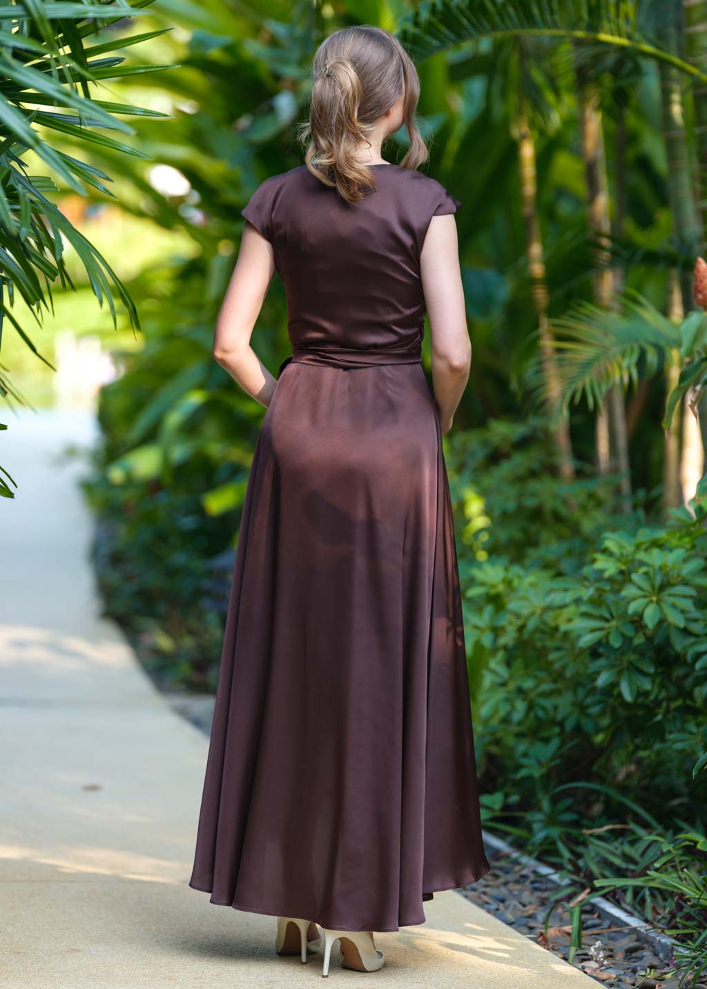 Chocolate brown romantic wrap dress