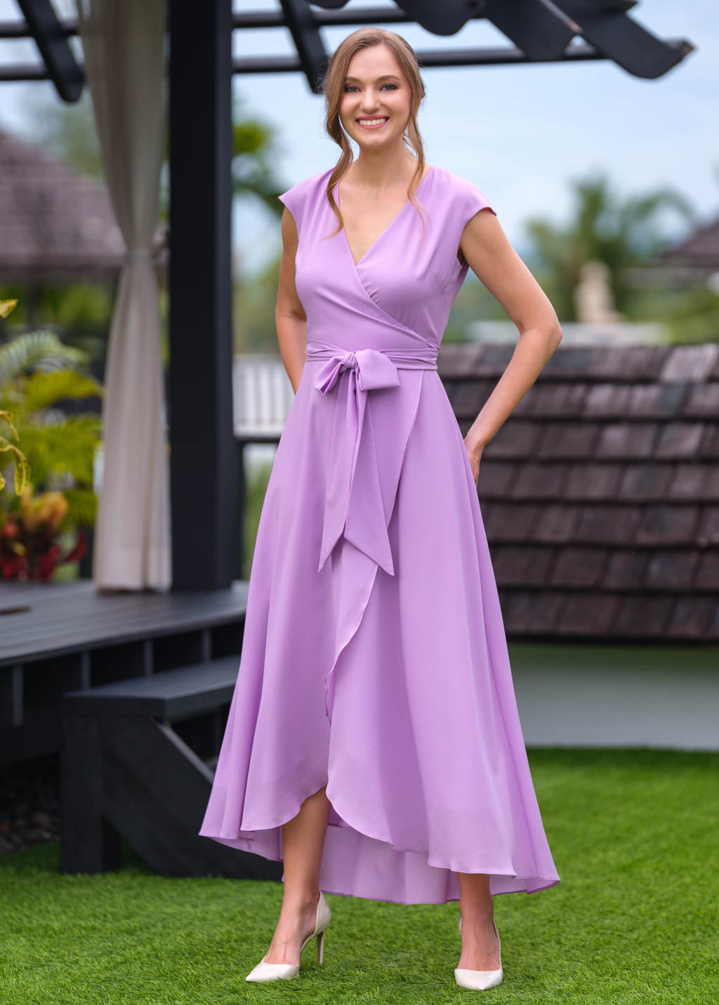 Lilac chiffon wrap dress