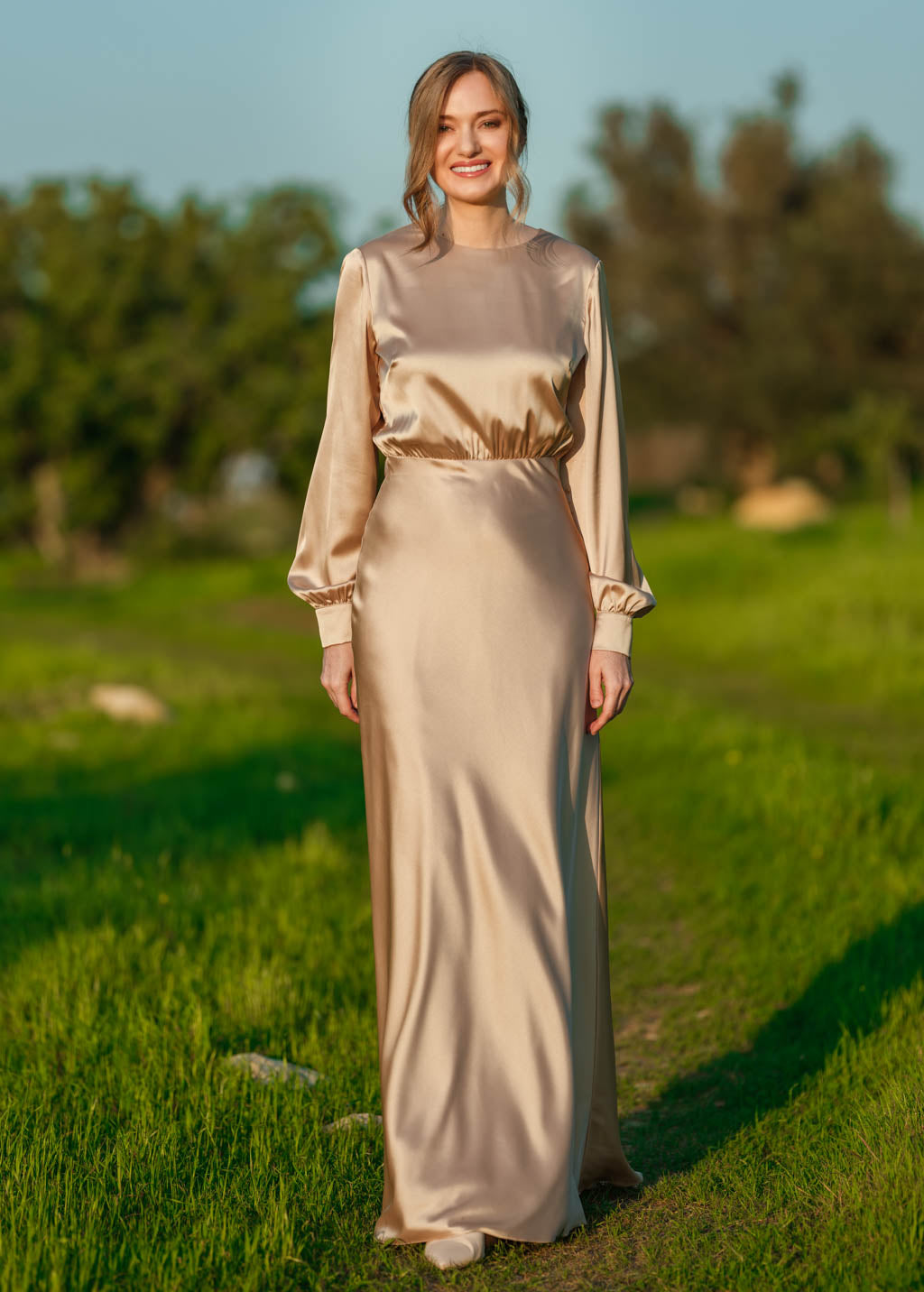 Champagne gold silk long dress
