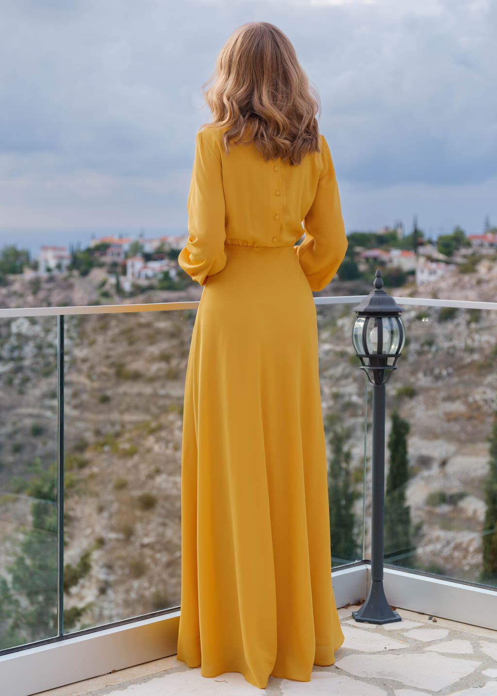 Gold chiffon long dress