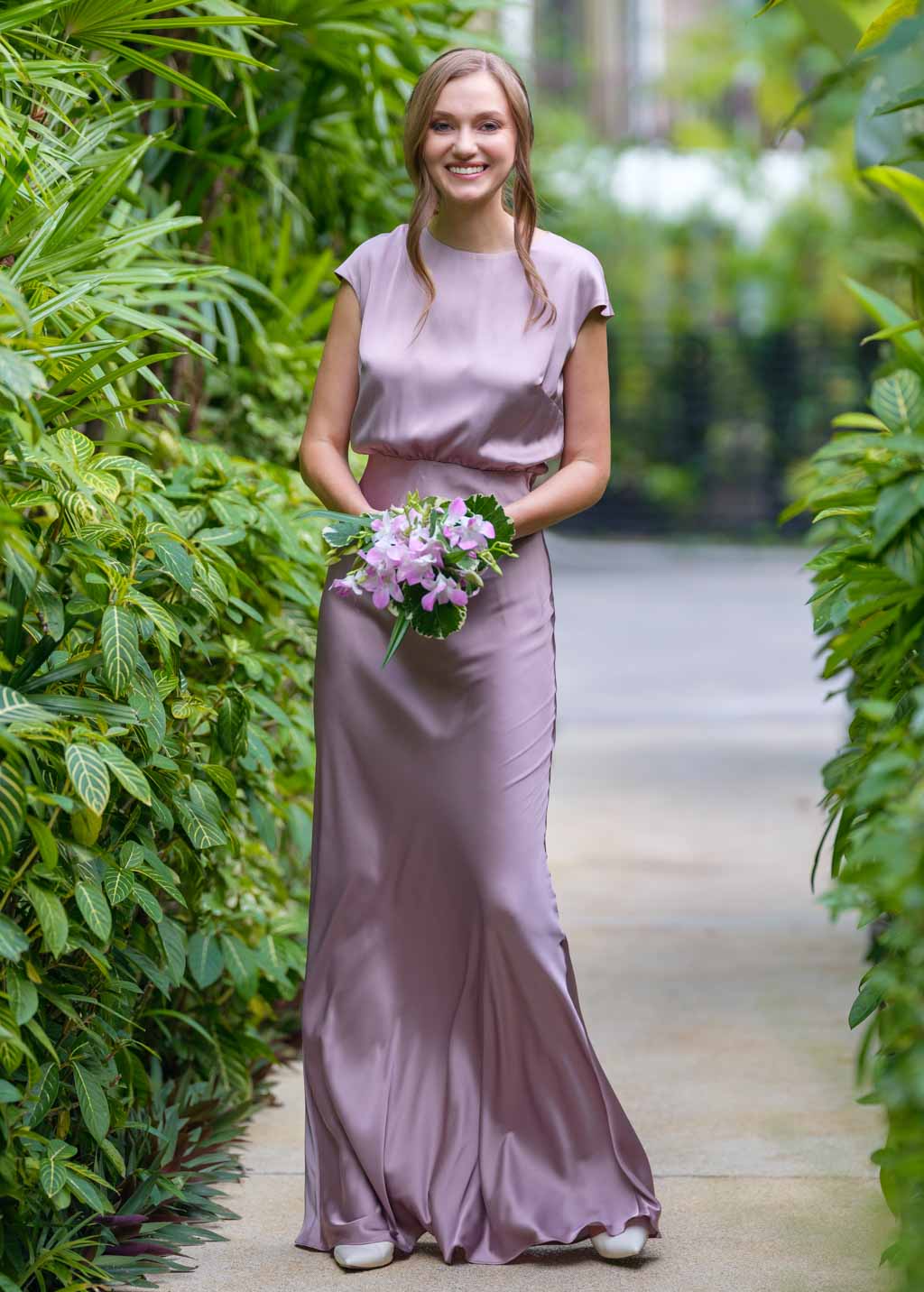 Taupe silk slip dress