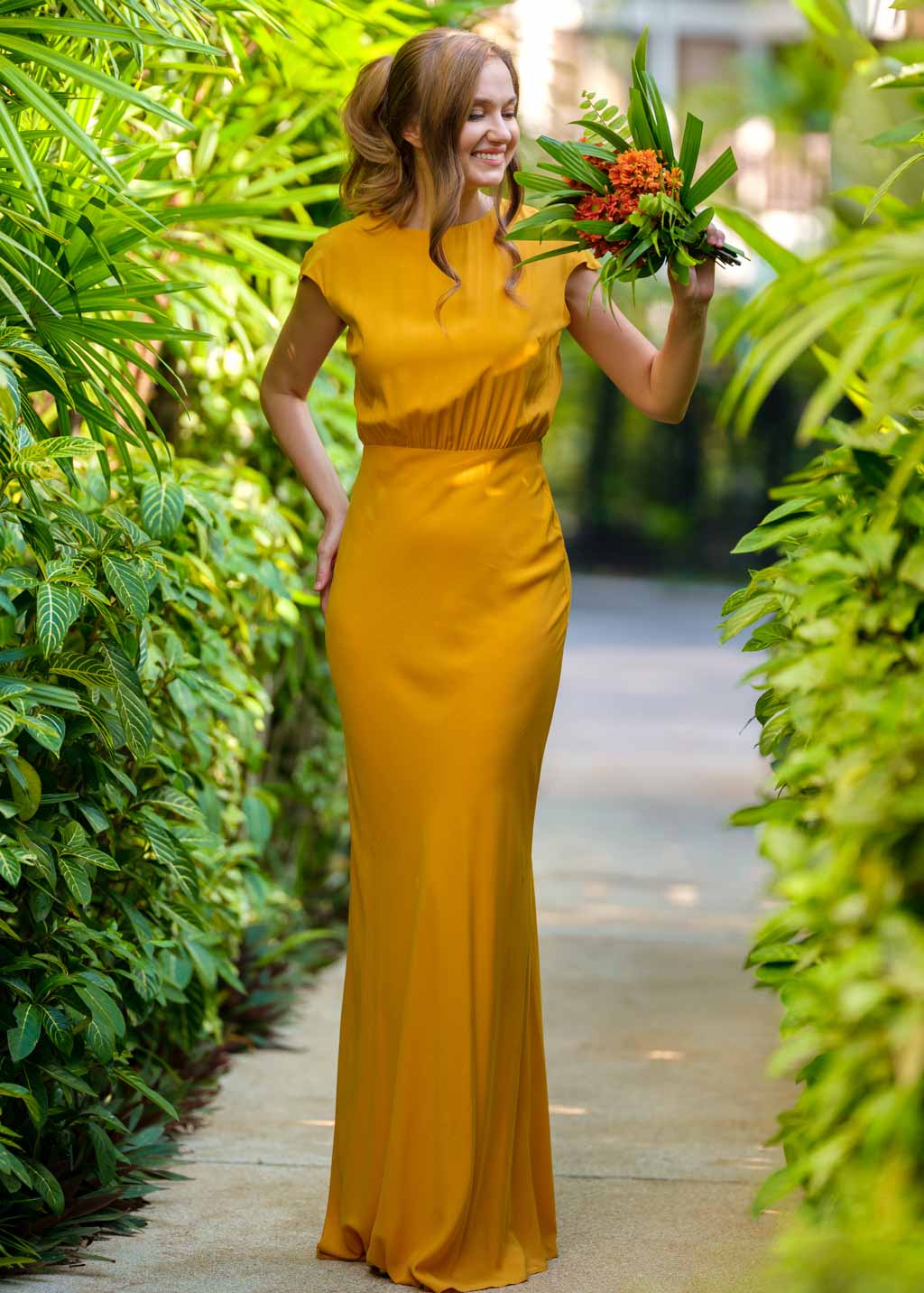Honey yellow long slip dress