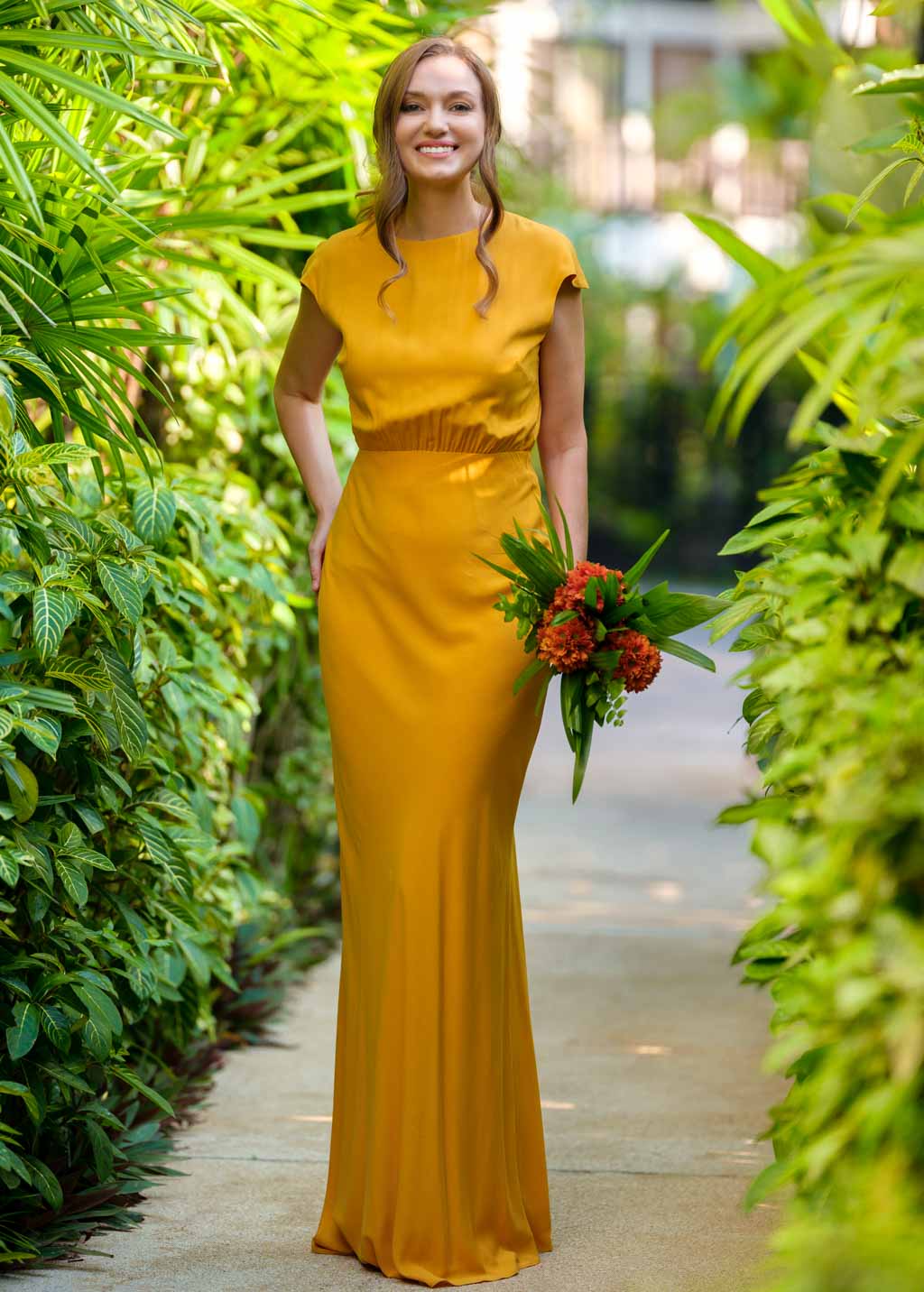 Honey yellow long slip dress