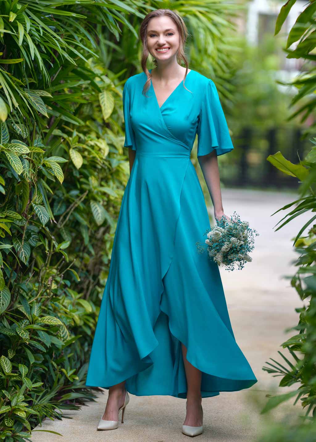 Turquoise romantic wrap dress
