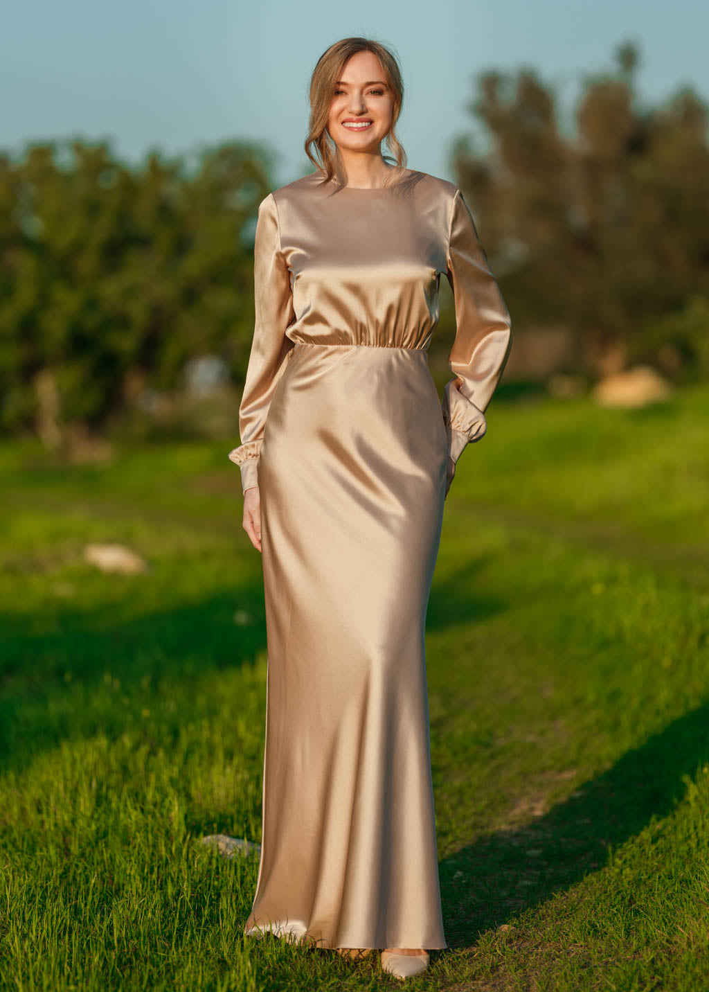 Champagne gold silk long dress