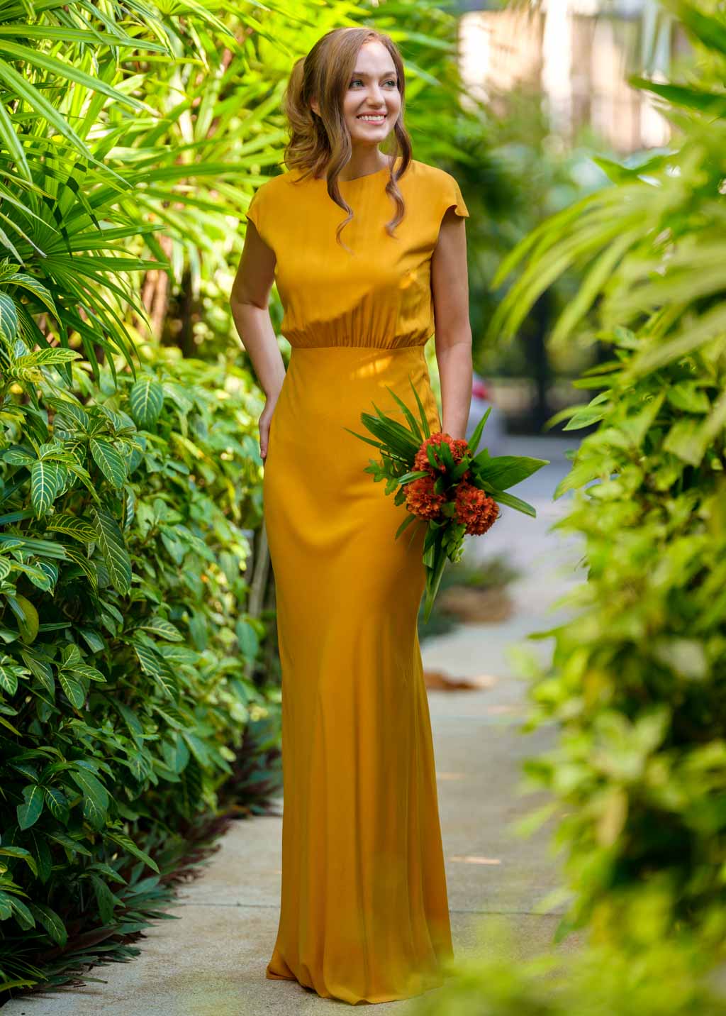 Honey yellow long slip dress