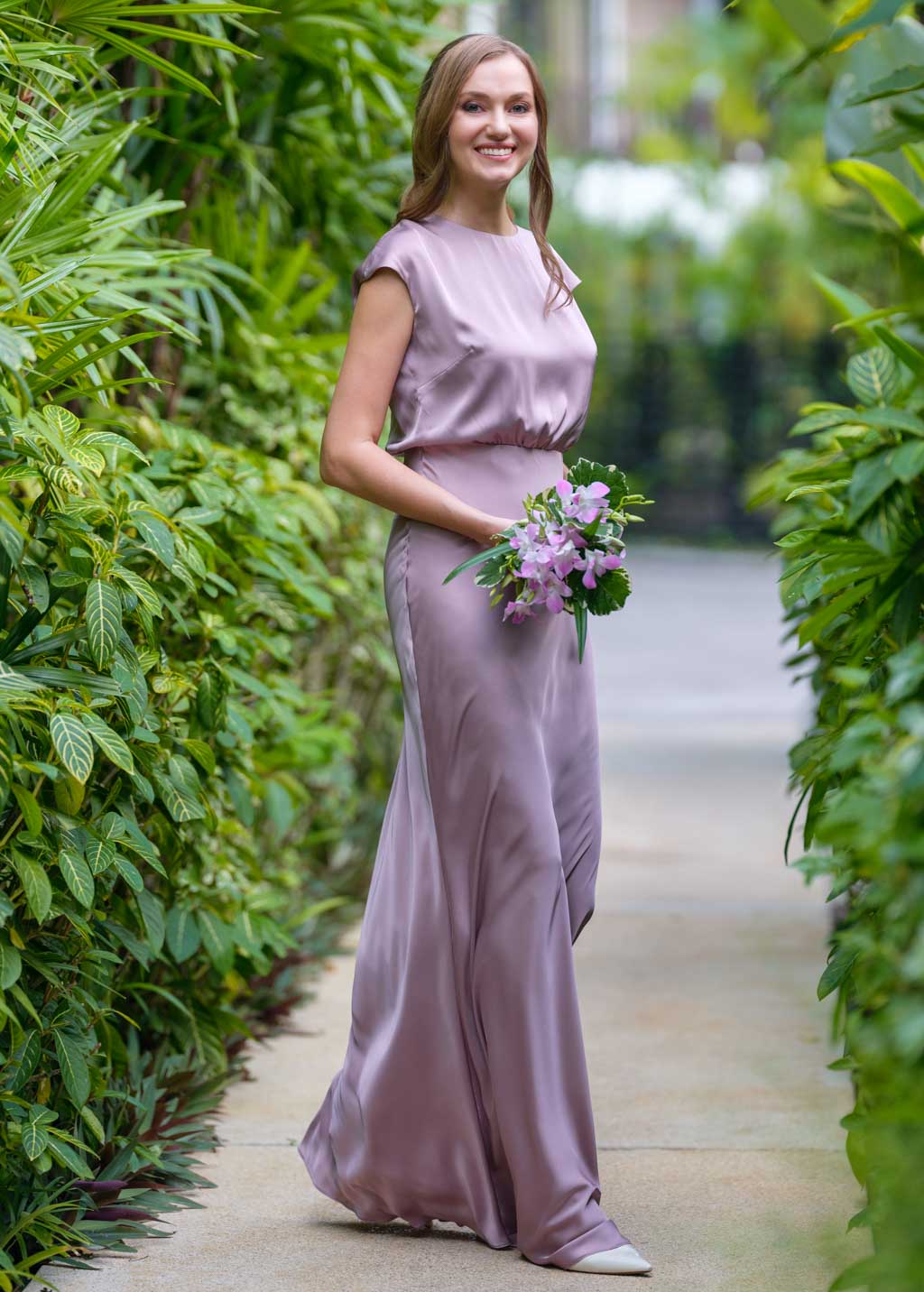 Taupe silk slip dress