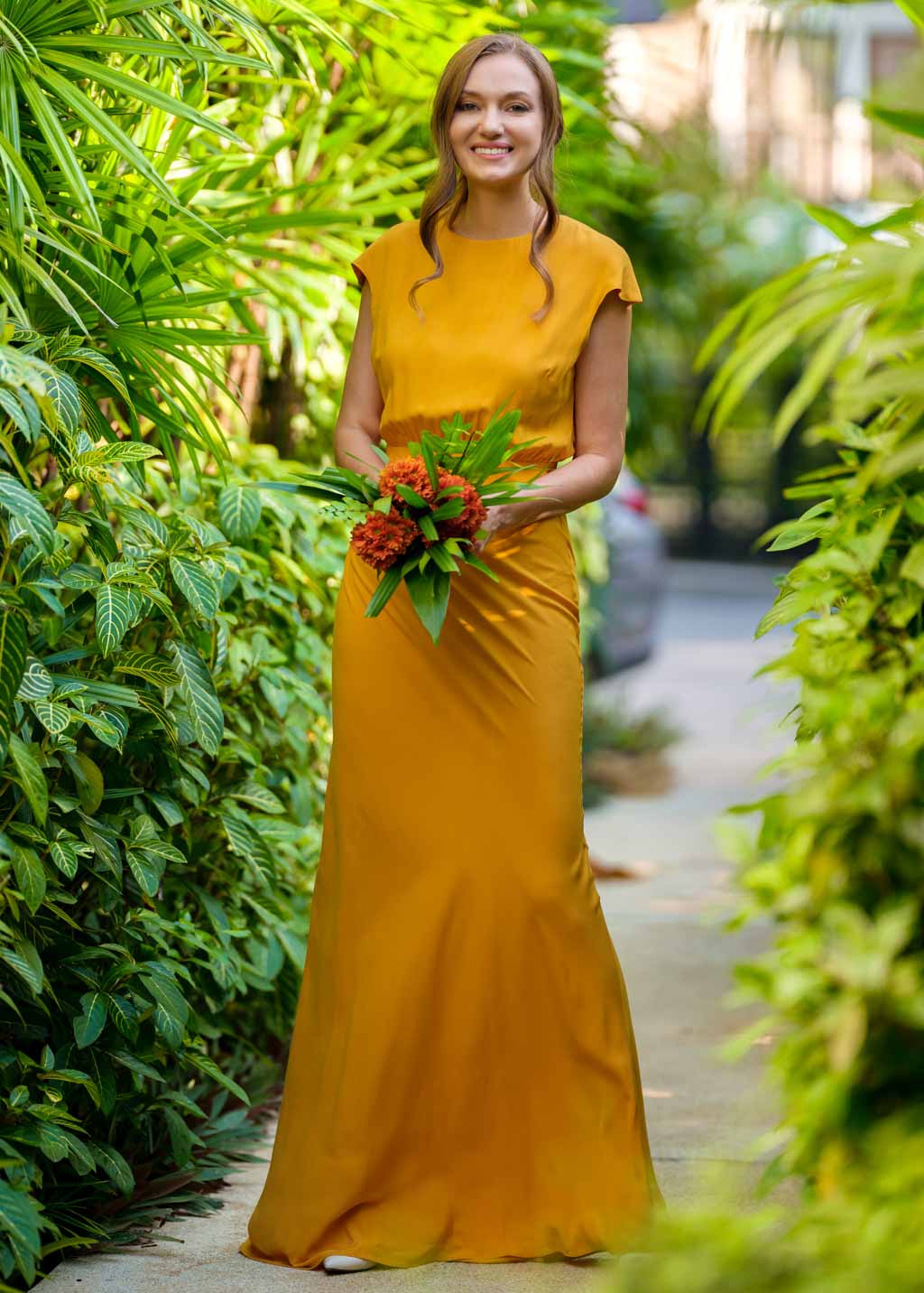 Honey yellow long slip dress