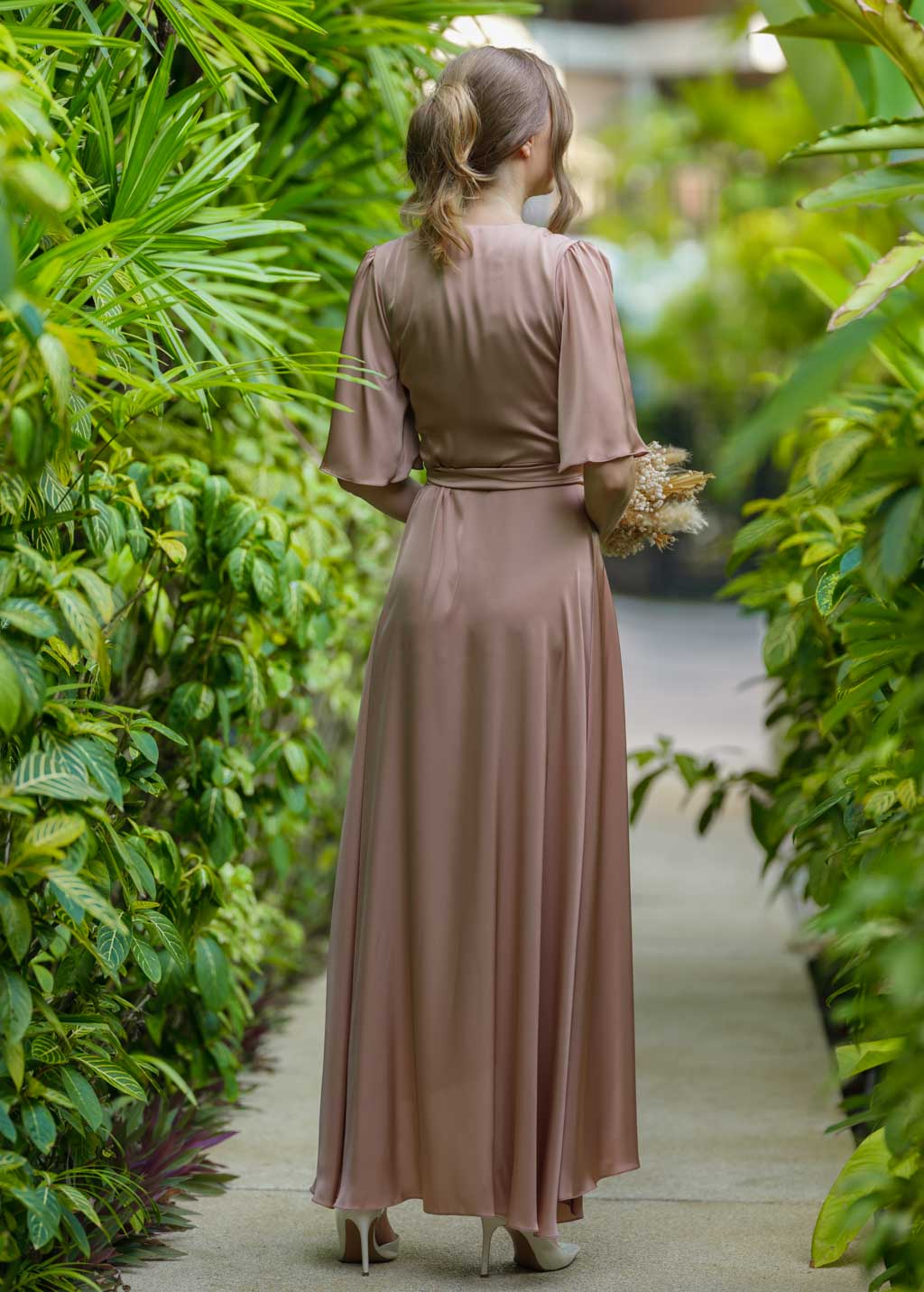 Cappuccino silk long wrap dress