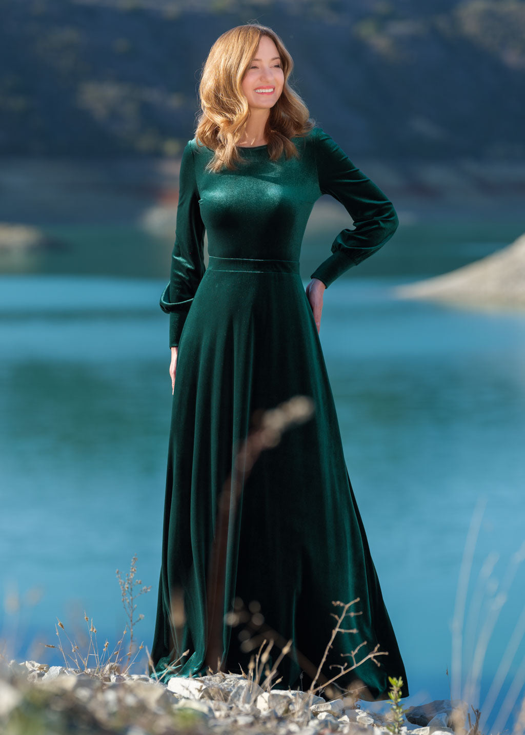 Rust brown long velvet dress