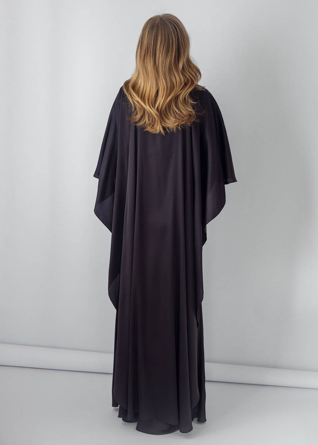 Black Silk Maxi Dress & Detachable Silk Cape