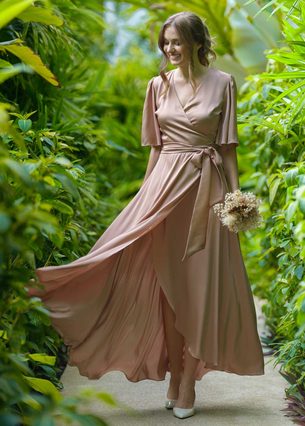 Cappuccino silk long wrap dress