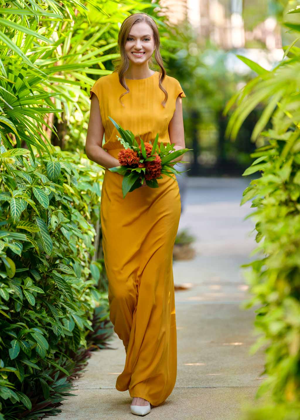 Honey yellow long slip dress