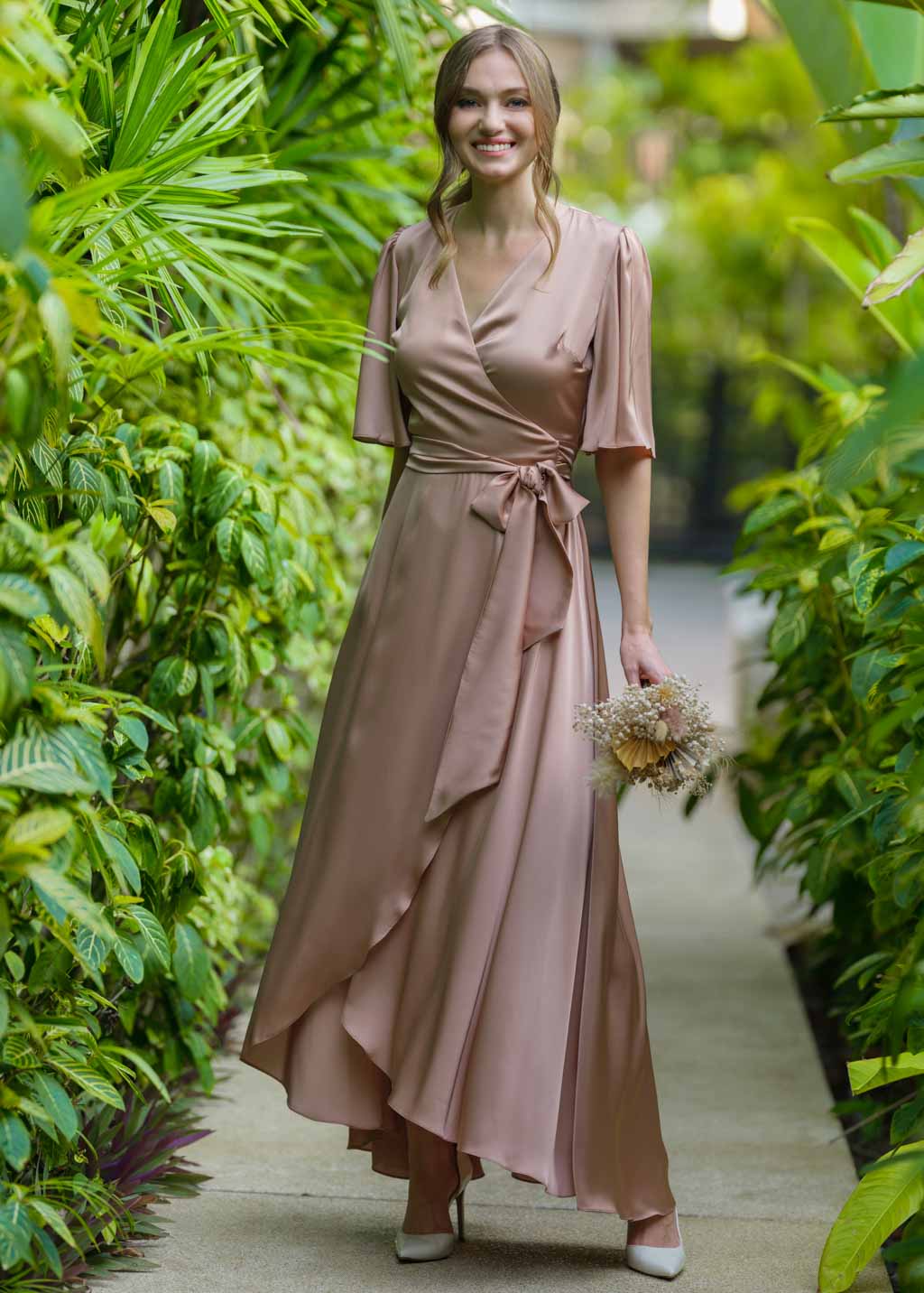 Cappuccino silk long wrap dress