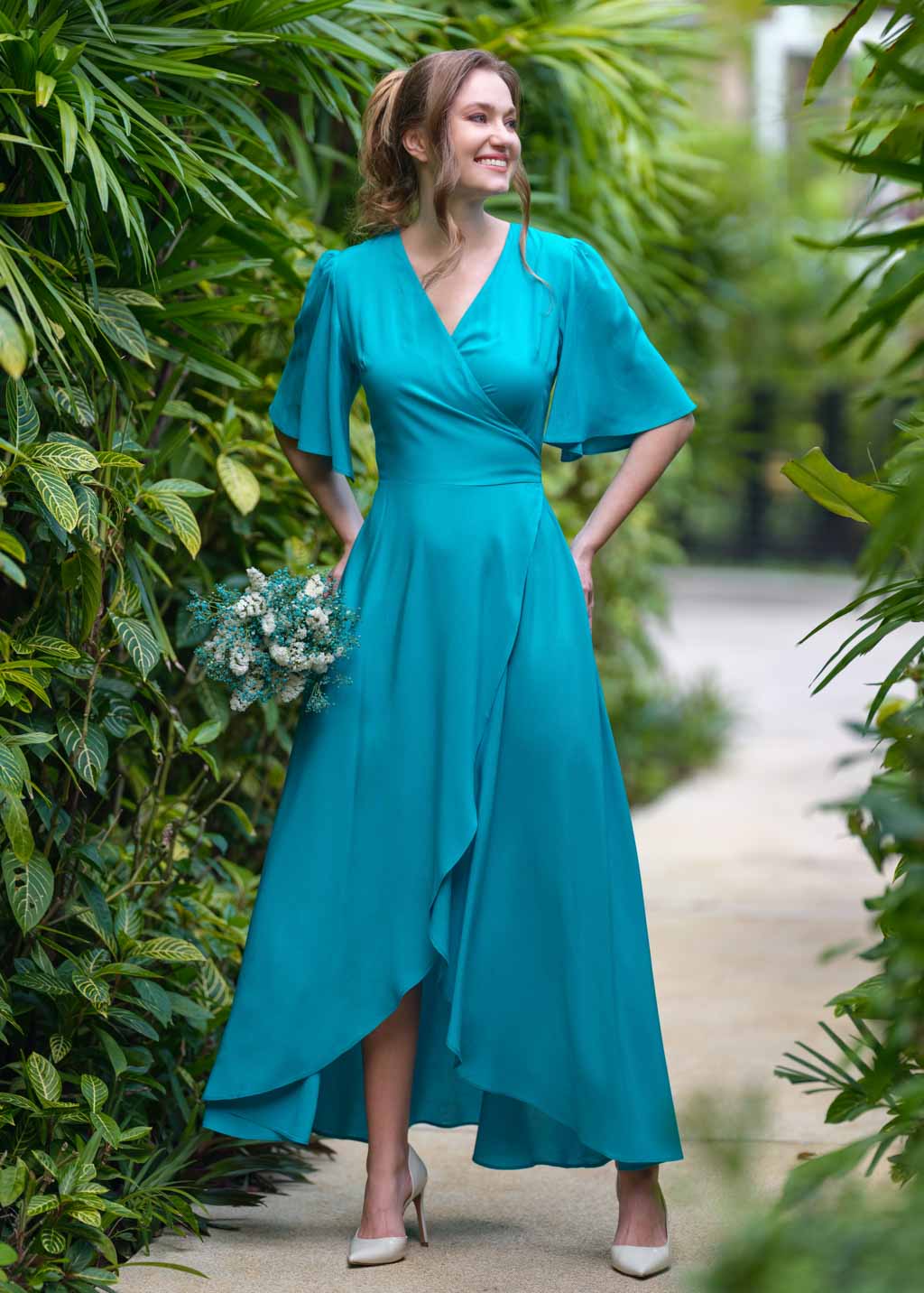 Turquoise romantic wrap dress