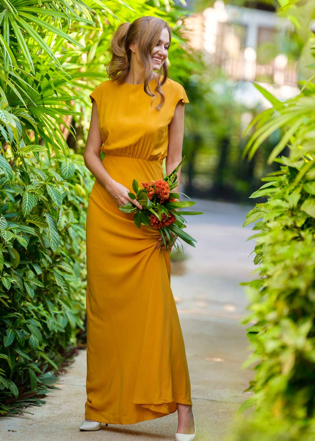 Honey yellow long slip dress