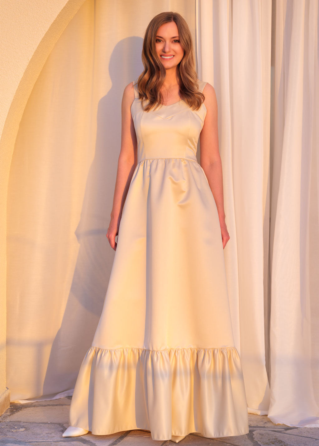 Luxury satin champagne gold dress