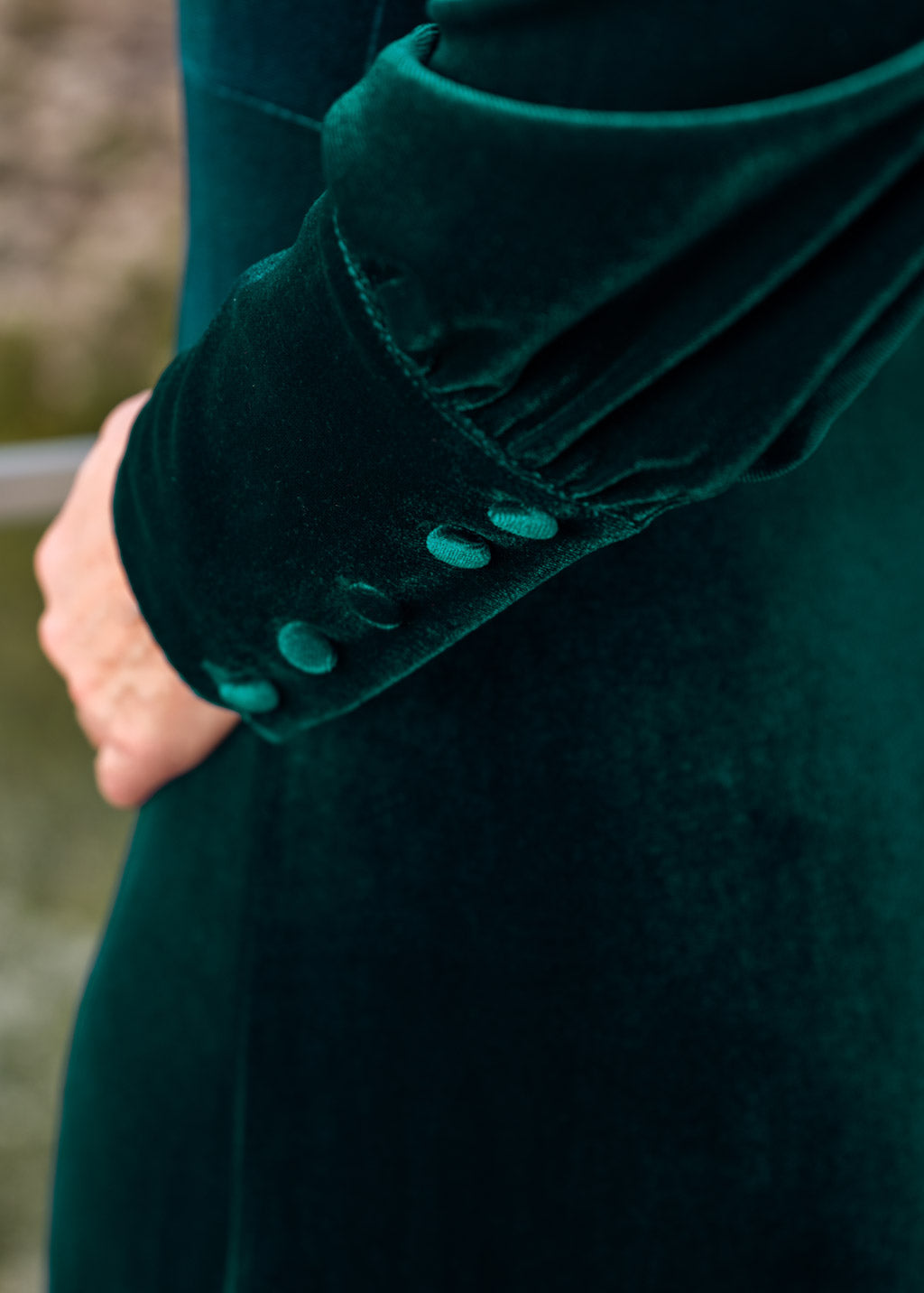 Emerald green velvet long dress