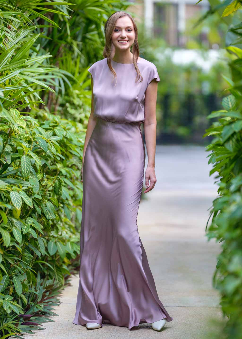 Taupe silk slip dress