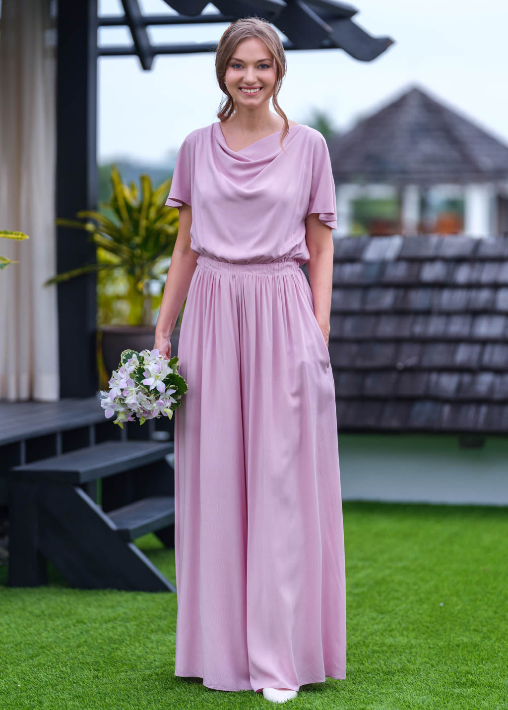 Rose pink romantic jumpsuit