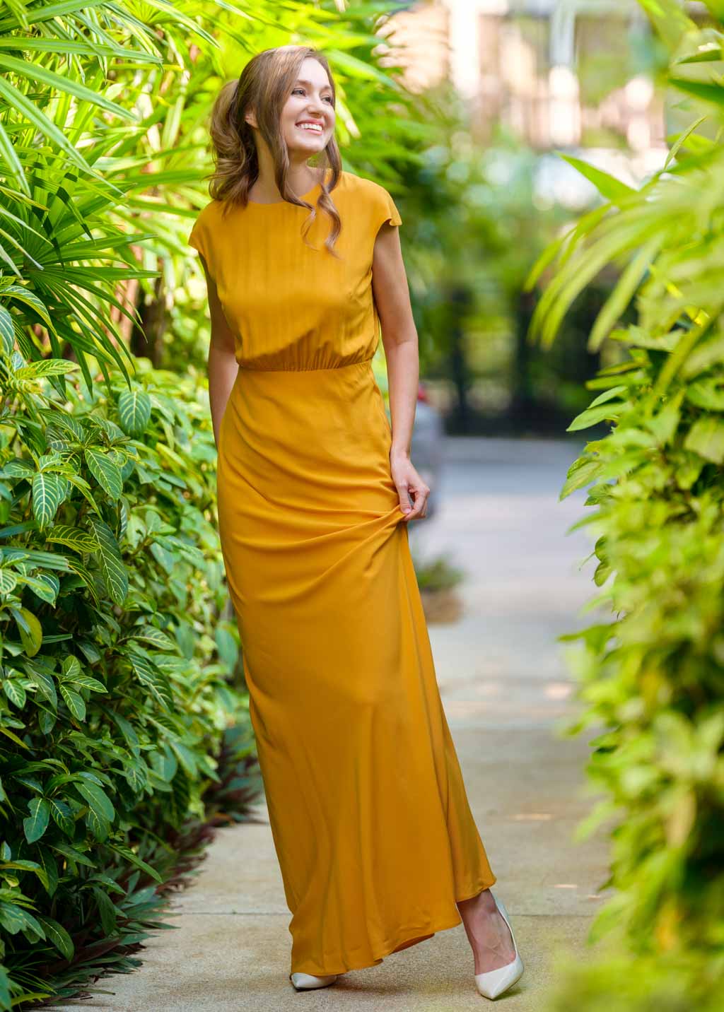 Honey yellow long slip dress